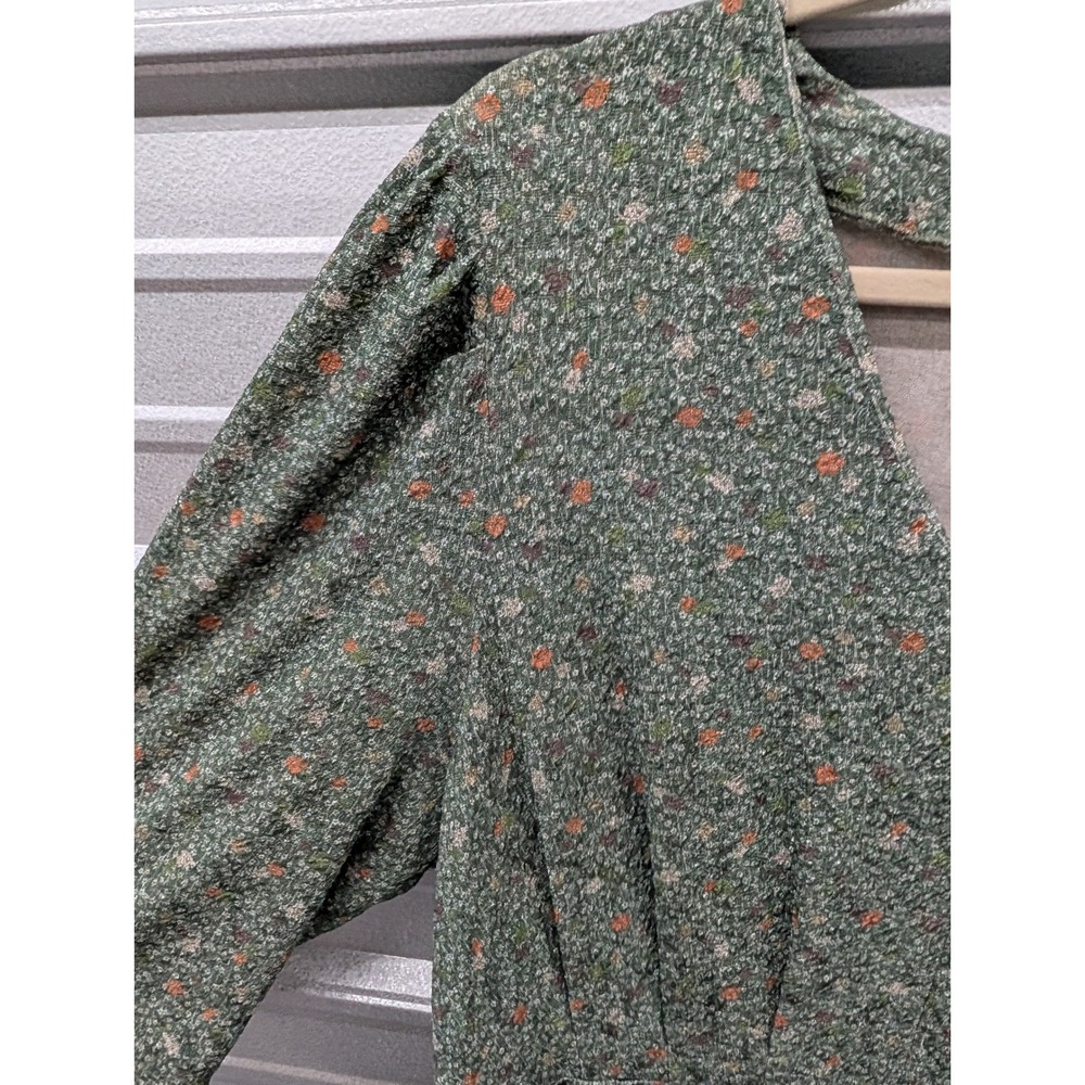 Hutch Anthropologie Green Floral V-Neck Puff Sleeve Mini Dress Pockets- 1X - Picture 5 of 7
